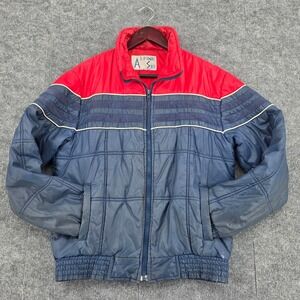 Vintage Alpine Ski Puffer Jacket Red Navy Blue Colorblock 80s Quilted RN 28258